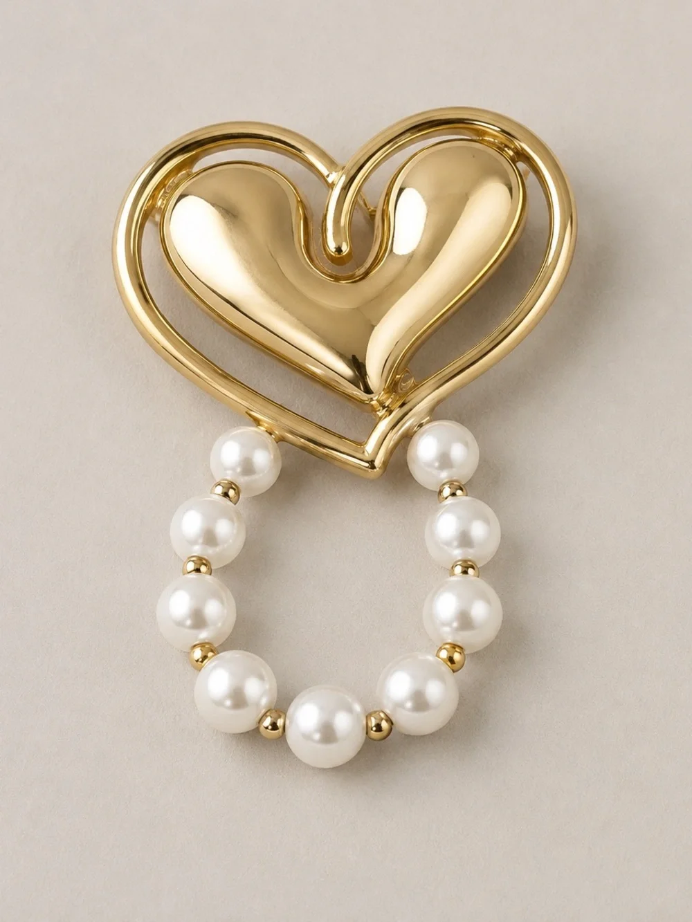 Gold Heart Pearl Sunglass Holder Brooch - Women Jewelry
